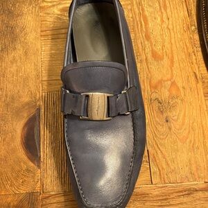 Salvatore Ferragamo Men's Navy Loafers with Signature Buckle
